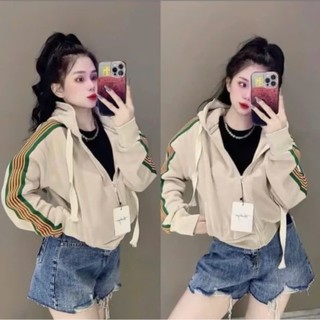 Áo Khoác Nỉ Nữ PHỐI VIỀN SỌC TO Cực Mới Thời Trang BASIC NÓN TO Chống Nắng Tốt