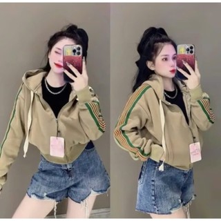 Áo Khoác Nỉ Nữ PHỐI VIỀN SỌC TO Cực Mới Thời Trang BASIC NÓN TO Chống Nắng Tốt