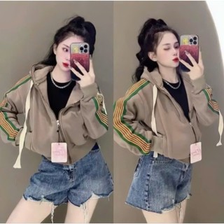 Áo Khoác Nỉ Nữ PHỐI VIỀN SỌC TO Cực Mới Thời Trang BASIC NÓN TO Chống Nắng Tốt