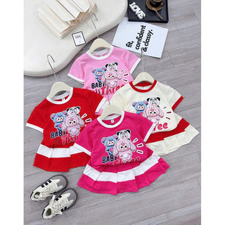 Bộ bé gái, Sét cotton cộc tay cổ tròn babythree cho bé gái