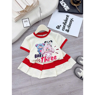 Bộ bé gái, Sét cotton cộc tay cổ tròn babythree cho bé gái