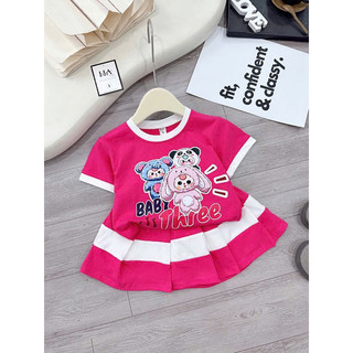 Bộ bé gái, Sét cotton cộc tay cổ tròn babythree cho bé gái