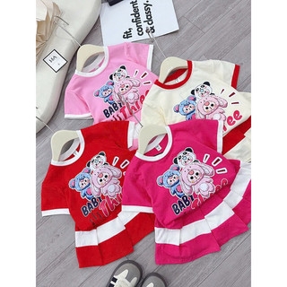 Bộ bé gái, Sét cotton cộc tay cổ tròn babythree cho bé gái
