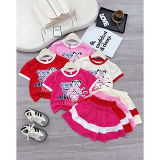 Bộ bé gái, Sét cotton cộc tay cổ tròn babythree cho bé gái