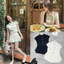 Set Dạ Tex Chỉ Nổi Áo Cổ Sen Kèm Nơ Mix Quần Giả Váy 2 Màu Basic (kèm ảnh thật)