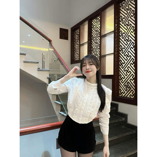 [A0.166] Áo Sơmi Chất Kaki Chéo Xếp Ly Bèo Ngực Cổ Đá 2 Màu Bo Chun Eo