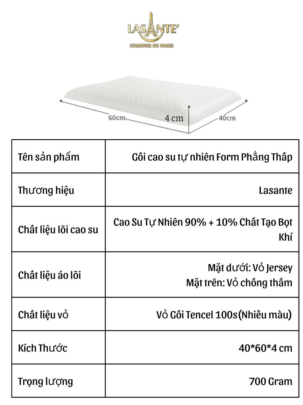 Review Gối Cao Su Thấp 4 Cm Lasante Form Phẳng - Chống Đau Vai Gáy, Ngủ Ngon Hơn