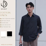 DODEP Áo sơmi nam cotton linen tay dài Trắng, Đen — ảnh 1