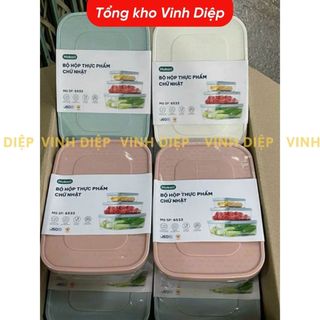 Bộ 3 hộp đựng thực phẩm chữ nhật Hokori 6533, hộp bảo quản đồ ăn trong tủ, hộp nhựa Việt Nhật