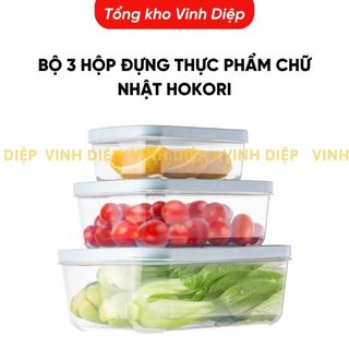 Bộ 3 hộp đựng thực phẩm chữ nhật Hokori 6533, hộp bảo quản đồ ăn trong tủ, hộp nhựa Việt Nhật