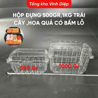 50 hộp nhựa đựng 500g, 1kg trái cây hoa quả có lỗ bấm, lỗ thoát khí P500B P1000B