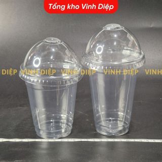 50 cốc nhựa, ly nhựa PET nắp cầu đựng trà sữa, nước giải khát 400ml 500ml