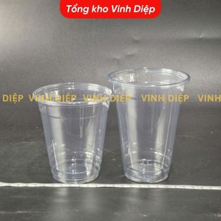 50 cốc nhựa, ly nhựa PET nắp cầu đựng trà sữa, nước giải khát 400ml 500ml