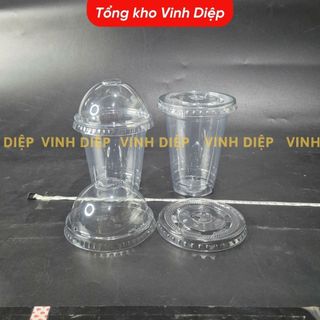 50 cốc nhựa, ly nhựa PET nắp cầu đựng trà sữa, nước giải khát 400ml 500ml
