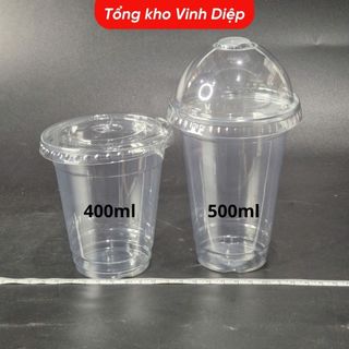 50 cốc nhựa, ly nhựa PET nắp cầu đựng trà sữa, nước giải khát 400ml 500ml