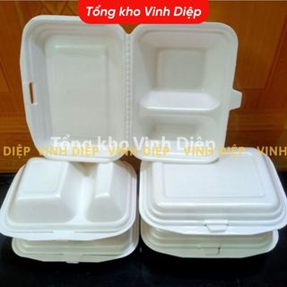 Combo 1 bịch 145~150 hộp xốp 2 ngăn đựng cơm, bún đậu, đồ ăn, hoa quả
