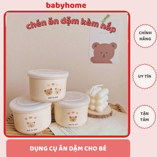 Hũ , chén Sứ Hàn Đựng Đồ Ăn Dặm Nắp Silicon Cho Bé Phong Cách Hàn Quốc 250ml, Bát Sứ Ăn Dặm In Hình Họa Tiết Ngộ Nghĩnh