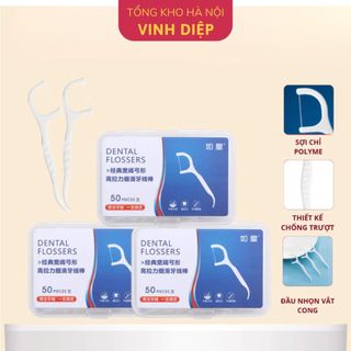 Hộp 50 chỉ nha khoa cán cầm nhựa khoa vệ sinh răng miệng Dental Flossers