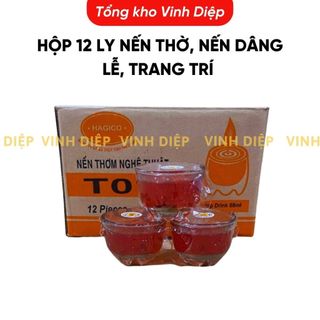 Hộp 12 ly  ( 6 đôi )nến thờ, nến dâng lễ, trang trí nhà cửa T01