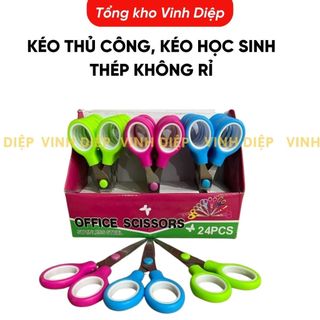 Kéo thủ công, kéo học sinh thép không rỉ, an toàn cho trẻ mầm non, tiểu học