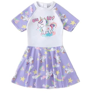 Đồ bơi cho bé gái cộc tay giả váy hoạ tiết ngựa 1 sừng 15- 40kg, bikini cho bé gái, đồ bơi cho bé