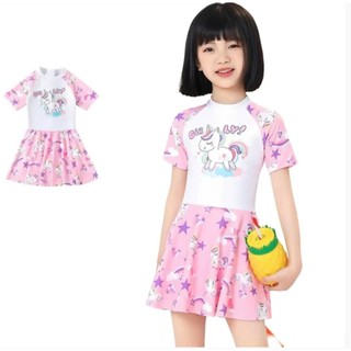 Đồ bơi cho bé gái cộc tay giả váy hoạ tiết ngựa 1 sừng 15- 40kg, bikini cho bé gái, đồ bơi cho bé