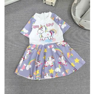 Đồ bơi cho bé gái cộc tay giả váy hoạ tiết ngựa 1 sừng 15- 40kg, bikini cho bé gái, đồ bơi cho bé