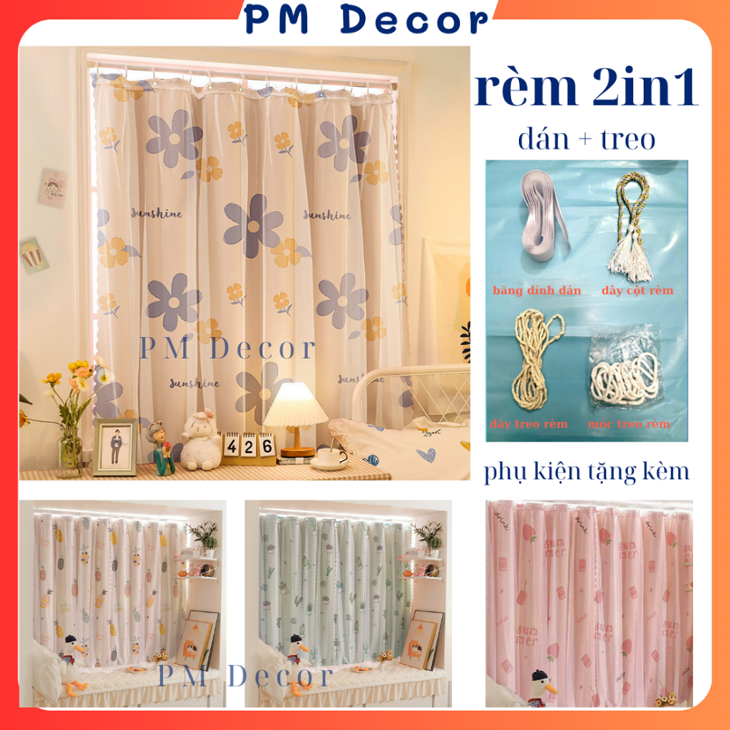 Rèm 2 trong 1 Dán + Treo không cần khoan đục, Rèm cản nắng 80%, dễ sử dụng tháo nắp.