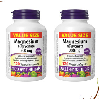 Combo 2 hộp viên uống bổ sung Magnesium Bisglycinate 200mg Webber Naturals hộp 120 viên date 2029