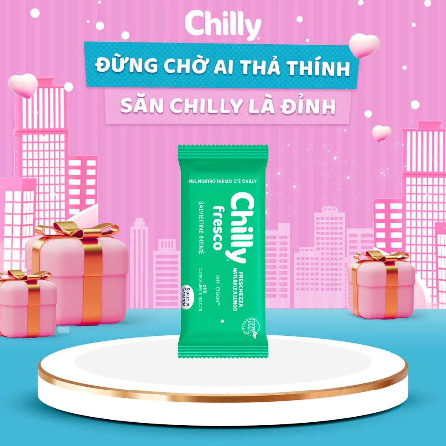 (SẠCH MÁT MỌI NƠI) Khăn lau phụ khoa Chilly Fresco gói 12 tờ sạch thoáng mát mọi lúc, mọi nơi