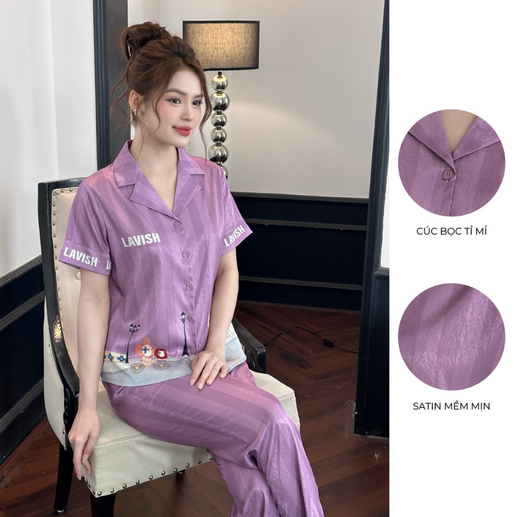 Ảnh BỘ MẶC NHÀ ZAM - TCLA71 - BỘ NGẮN TAY QUẦN DÀI LAVISH TÍM 2