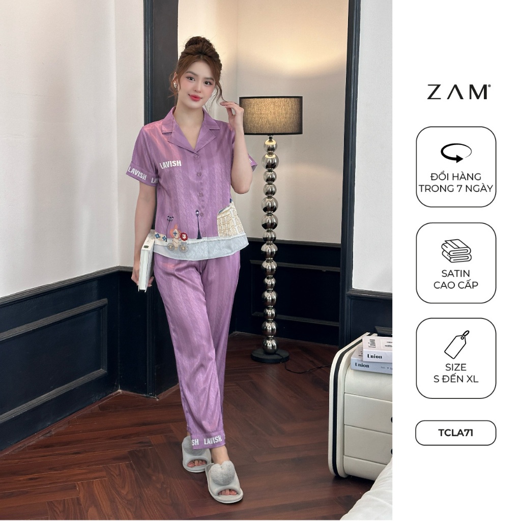 Ảnh BỘ MẶC NHÀ ZAM - TCLA71 - BỘ NGẮN TAY QUẦN DÀI LAVISH TÍM 1