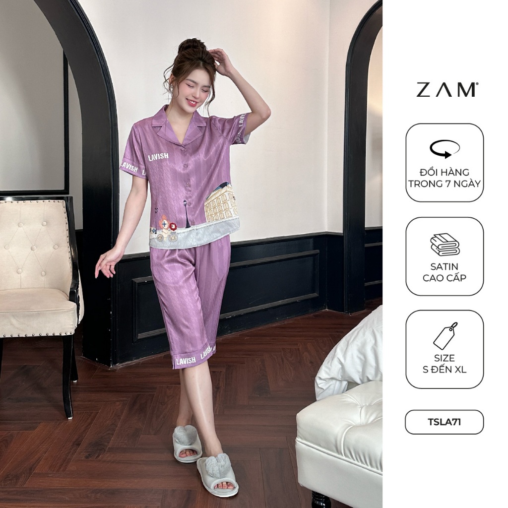 Ảnh BỘ MẶC NHÀ ZAM -  TSLA71 - BỘ NGẮN TAY QUẦN LỬNG  LAVISH TÍM 1
