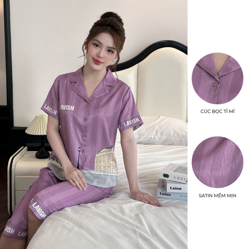 Ảnh BỘ MẶC NHÀ ZAM -  TSLA71 - BỘ NGẮN TAY QUẦN LỬNG  LAVISH TÍM 2
