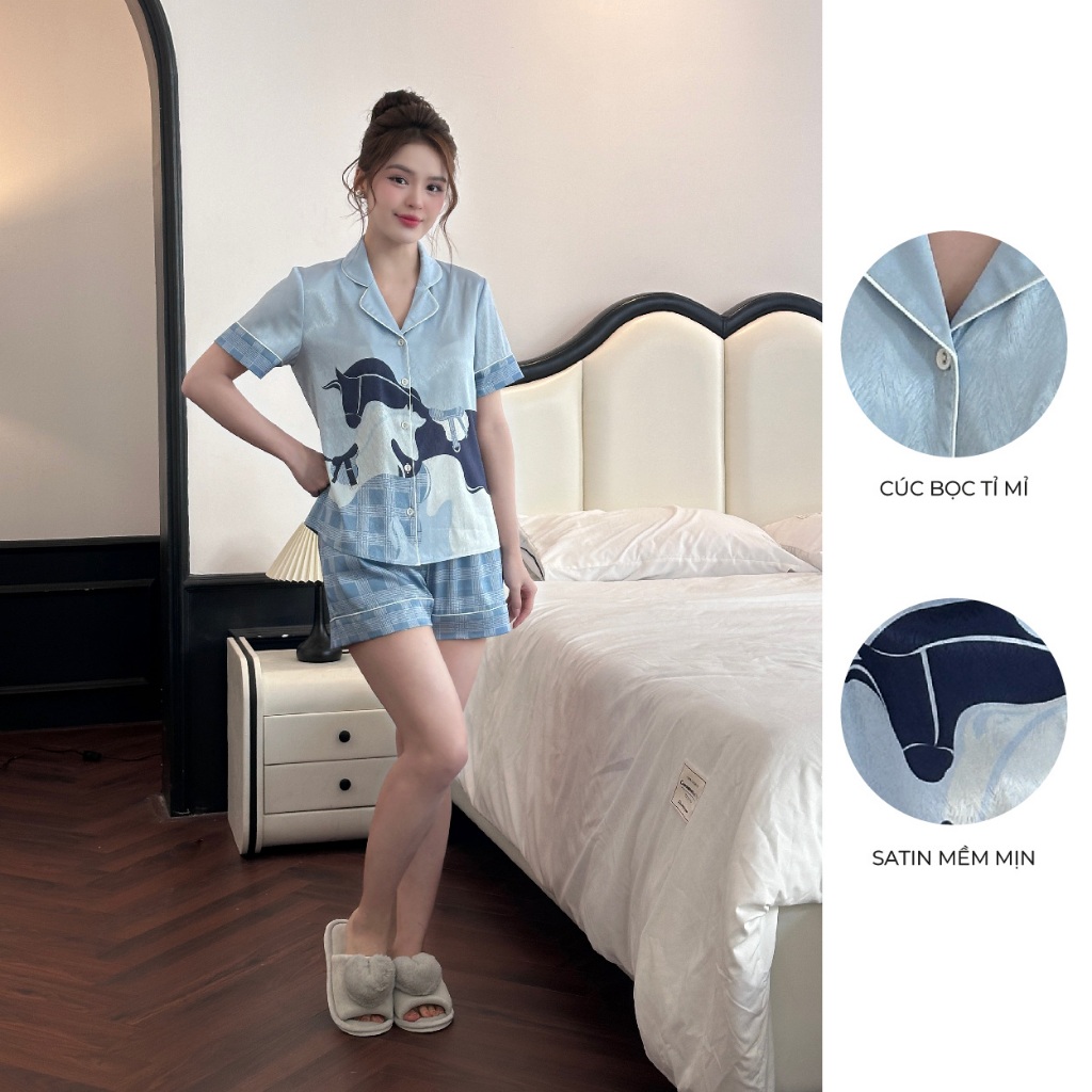 Ảnh BỘ MẶC NHÀ ZAM - TCDA68 - BỘ NGẮN TAY QUẦN ĐÙI  NGỰA KẺ XANH 2