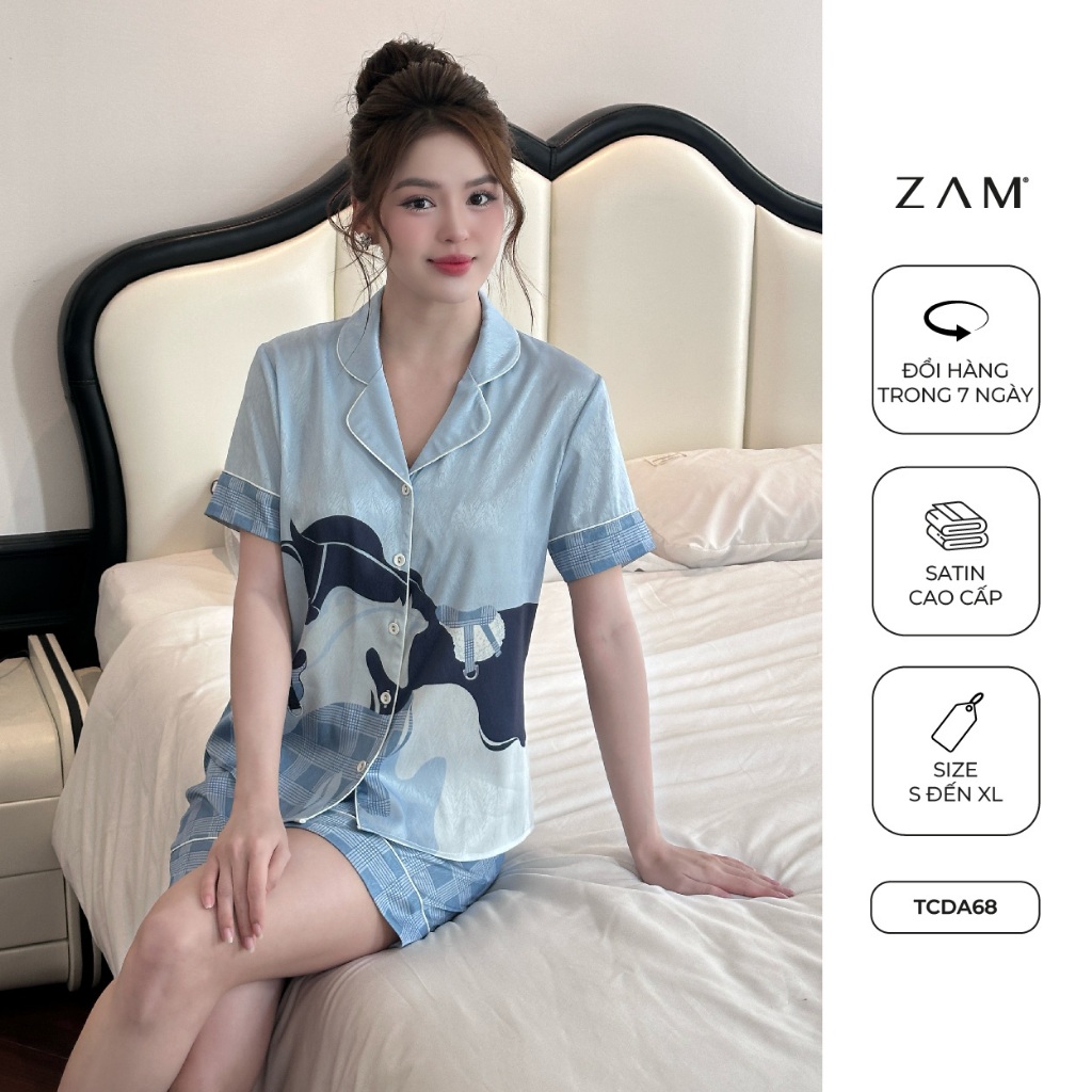 Ảnh BỘ MẶC NHÀ ZAM - TCDA68 - BỘ NGẮN TAY QUẦN ĐÙI  NGỰA KẺ XANH 1