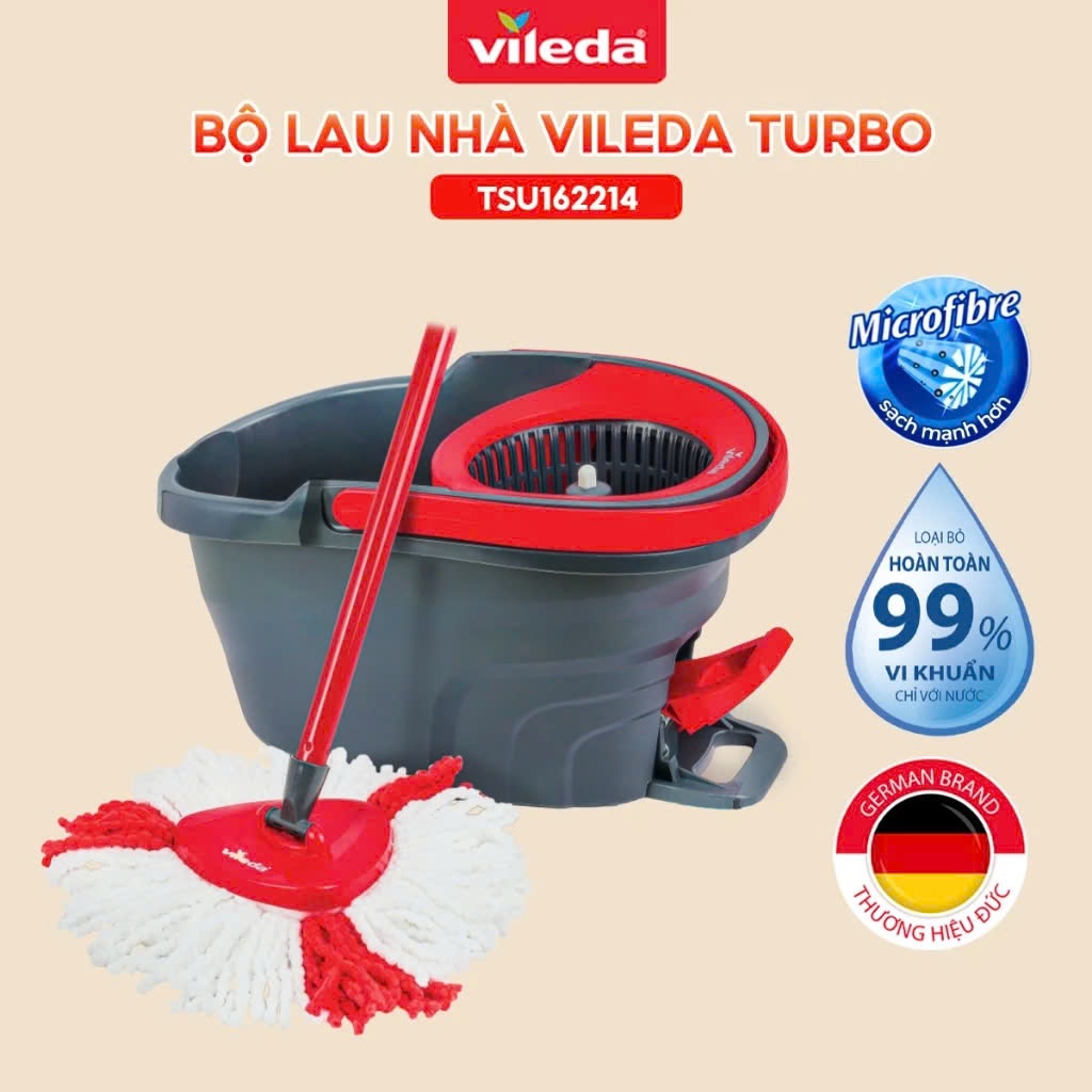 Ảnh [Chính hãng] Bộ lau nhà thông minh 360 độ VILEDA Turbo Easy Wring&Clean đầu lau tam giác, xô giặt quay bằng chân 2