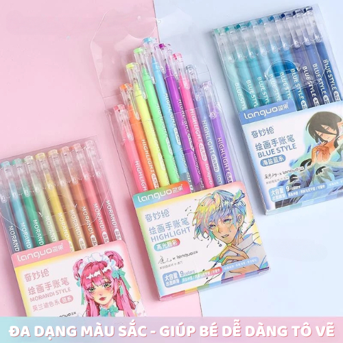 Set 9 Bút Vẽ Nhiều Màu Mực Morandi, Bút Vẽ Ngòi 0.5mm Màu sắc Tươi Sáng