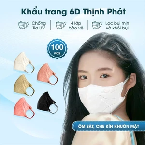 Combo 100 chiếc khẩu trang 6D Thịnh Phát kháng khuẩn quai chun mềm mại chống tia UV