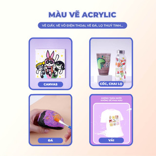 [TẶNG BÚT] Màu Nước Acrylic Dạng Tuýp 12ml GLOBAL ART-  ARTMATE 12 /24 Màu Cao Cấp Đặc Nhanh Khô, Vẽ Chuyên Nghiệp
