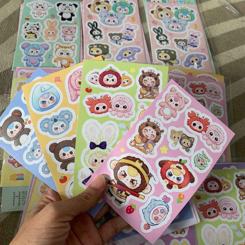 Tấm sticker Baby Three trang trí sổ sách bình nước xinh xỉu, hình dán ...