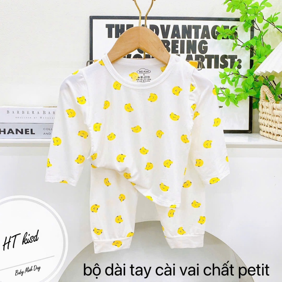 Bộ quần áo dài tay thun lạnh nền trắng họa tiết thú đáng yêu cho bé 4-14kg mesocshop