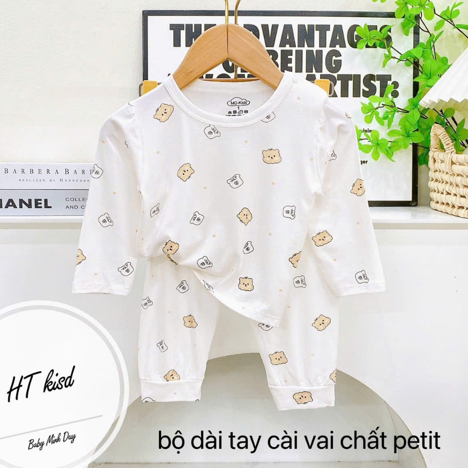 Bộ quần áo dài tay thun lạnh nền trắng họa tiết thú đáng yêu cho bé 4-14kg mesocshop