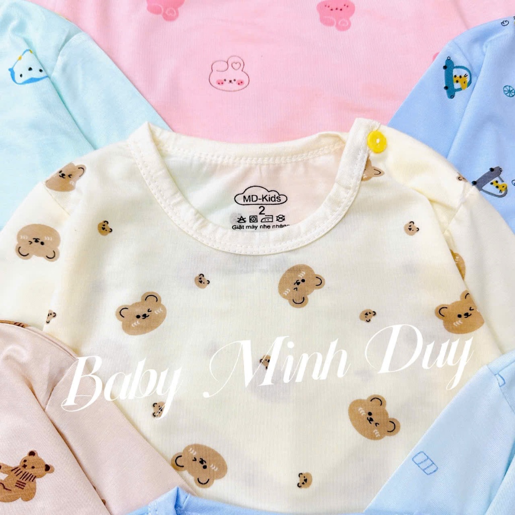 Bộ quần áo DÀI TAY thun lạnh NHIỀU MÀU họa tiết thú đáng yêu cho bé trai bé gái 4-14kg mesocshop