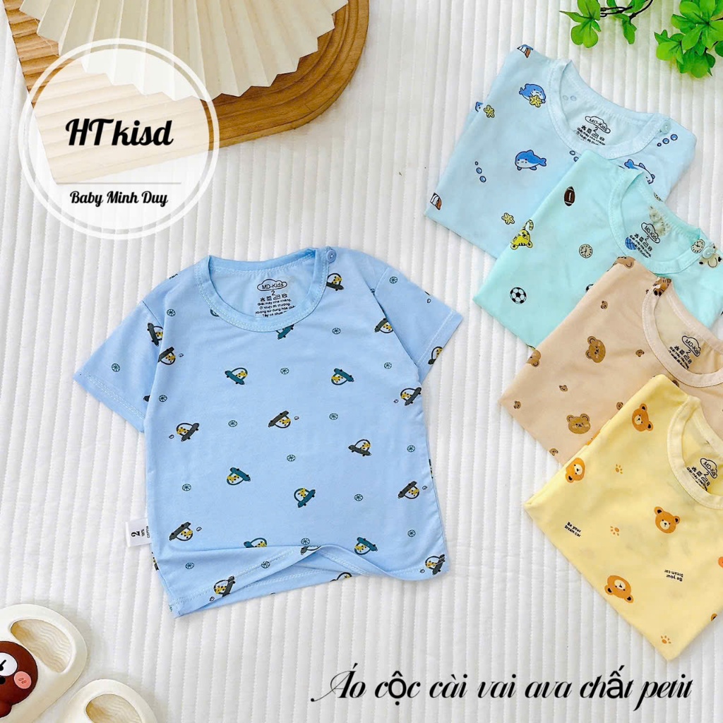 Áo cộc chất thun lạnh NHIỀU MÀU họa tiết thú đáng yêu, có cúc cài vai cho bé từ 4-14kg Mesocshop