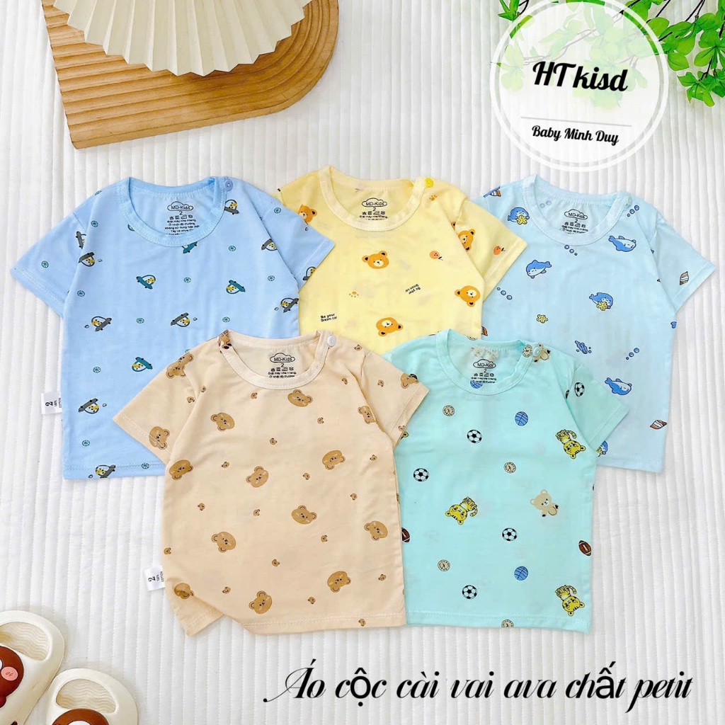 Áo cộc chất thun lạnh NHIỀU MÀU họa tiết thú đáng yêu, có cúc cài vai cho bé từ 4-14kg Mesocshop