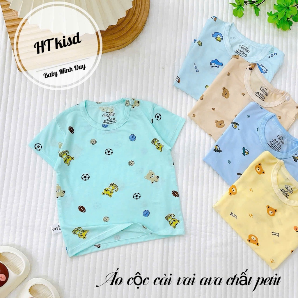 Áo cộc chất thun lạnh NHIỀU MÀU họa tiết thú đáng yêu, có cúc cài vai cho bé từ 4-14kg Mesocshop
