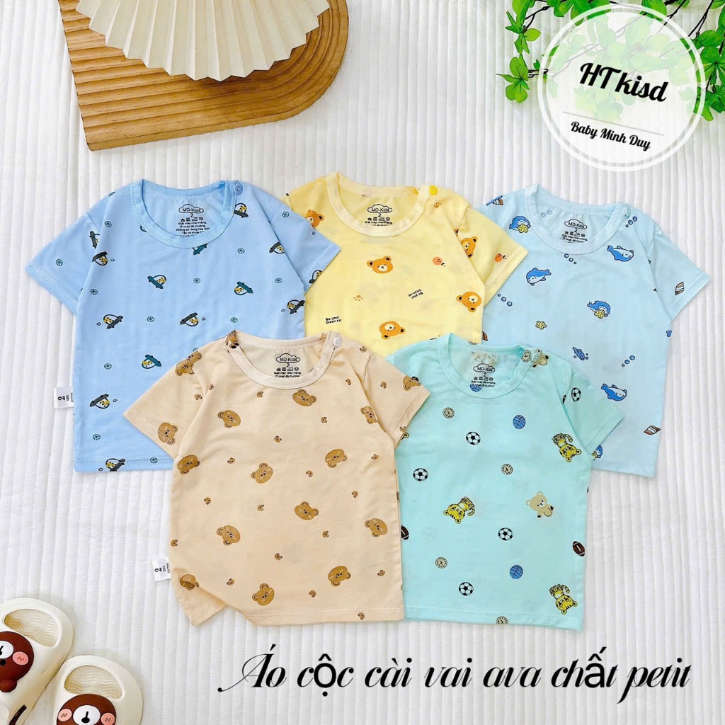 Áo cộc chất thun lạnh NHIỀU MÀU họa tiết thú đáng yêu, có cúc cài vai cho bé từ 4-14kg Mesocshop