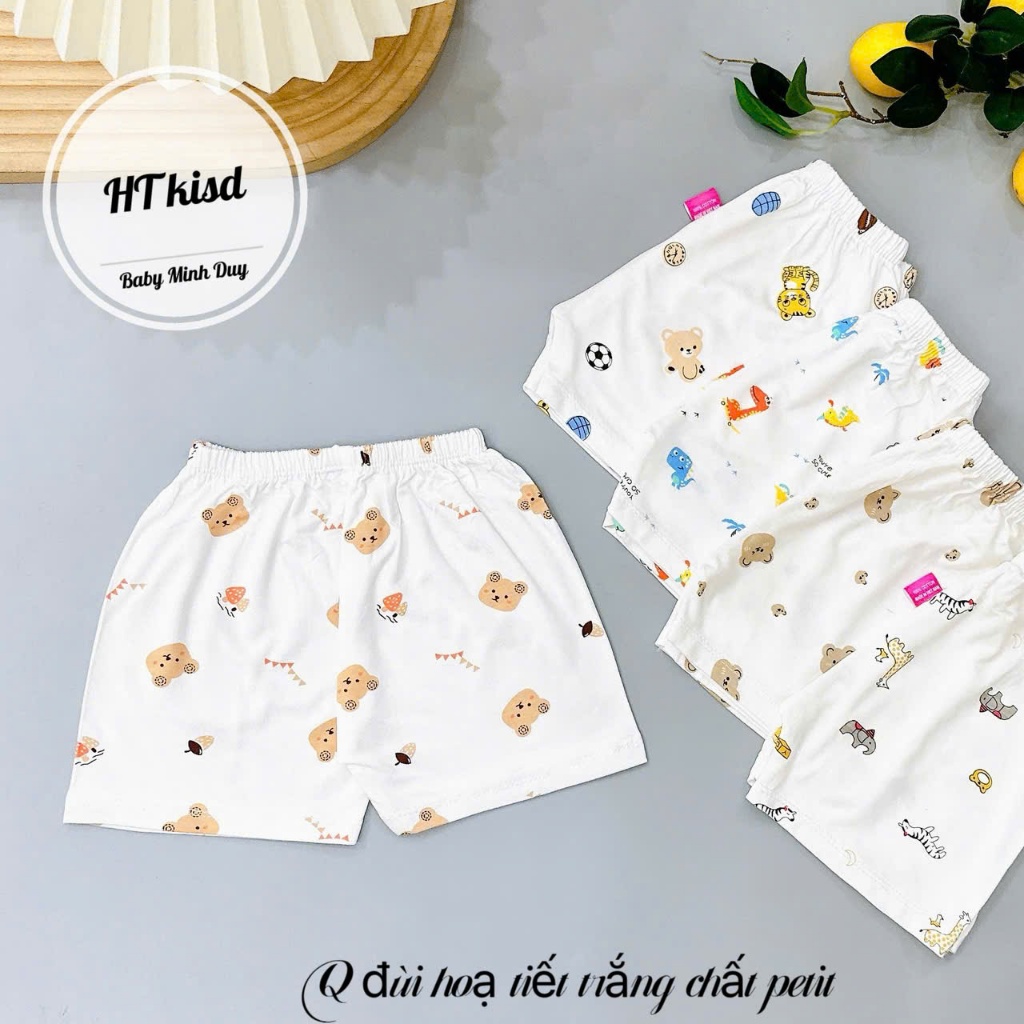 Quần chục đùi thun lạnh nền trắng nhiều họa tiết dễ thương cho bé trai bé gái mesocshop