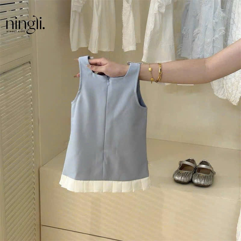 (Order) Váy sát nách xanh dương hoạ tiết nơ nổi mùa hè dành cho bé gái